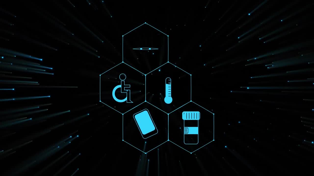 Animation of medical icons on black background