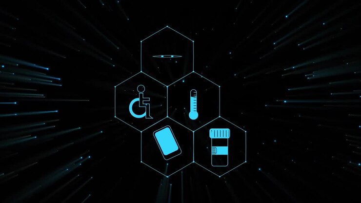 Animation of medical icons on black background