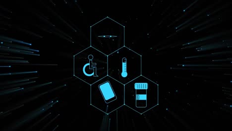 Animation-of-medical-icons-on-black-background