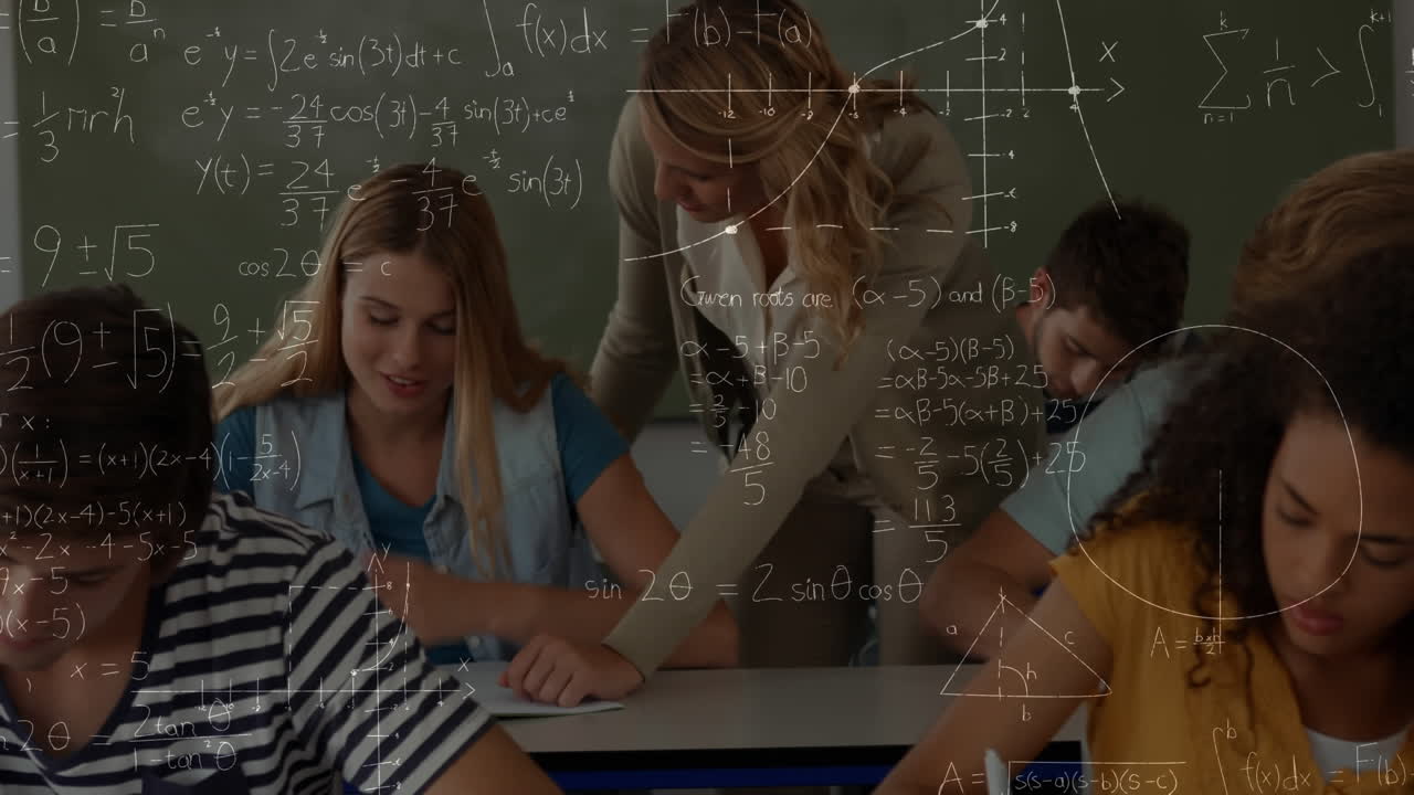 учитель взаимодействует с учеником в классе с помощью вычислений