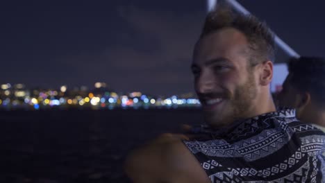 young man looking at the evening landscape.