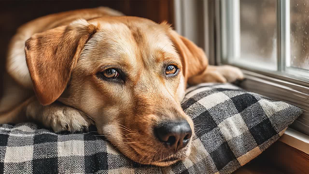 A Golden Labrador Relaxing by the Window: Captivating Emotions Captured in Frames of a Loyal Companion's Reflective Moment