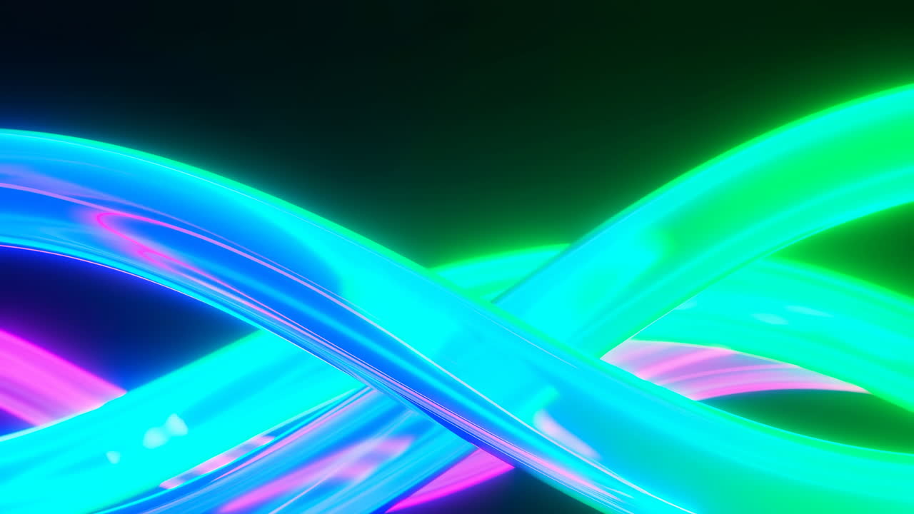 Abstraktní zářící neonové vlnité čáry propletené na tmavém pozadí
