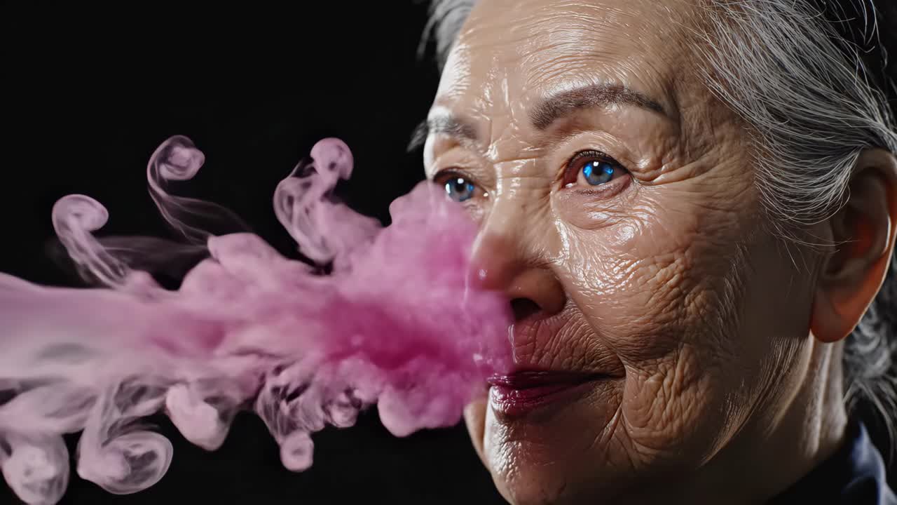 Elderly Woman Portrait with Smoke