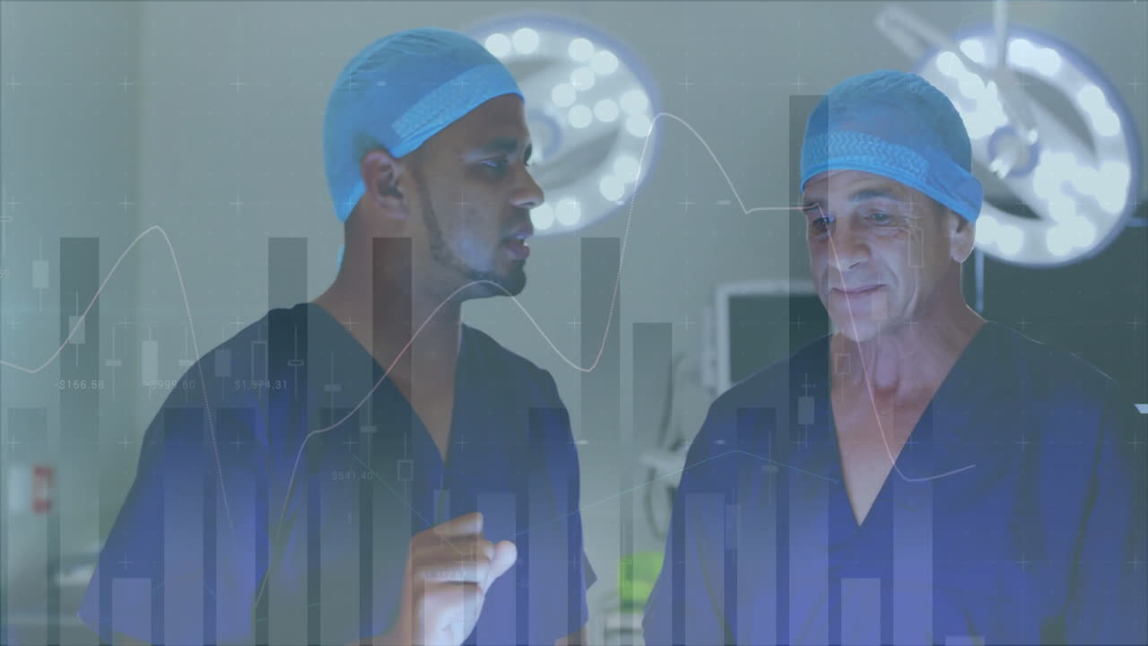 Animatie van gegevensverwerking boven diverse chirurgen