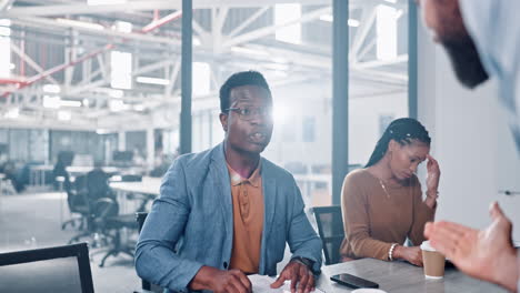team anger, frustrated or business people shout