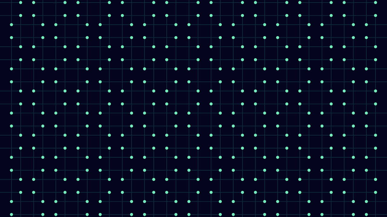 Animated dark blue grid with evenly spaced glowing green dots forming a geometric pattern, ideal for data, network, science, and futuristic interface background use