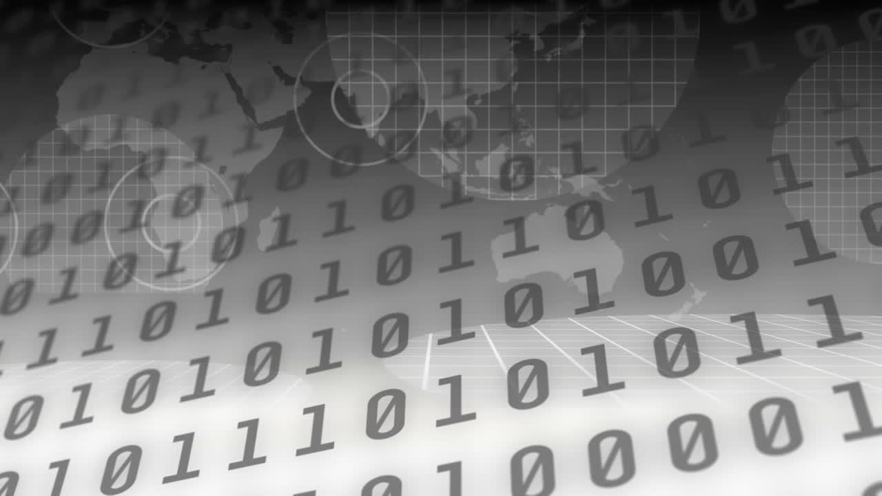 animación de la codificación binaria sobre el mapa del mundo