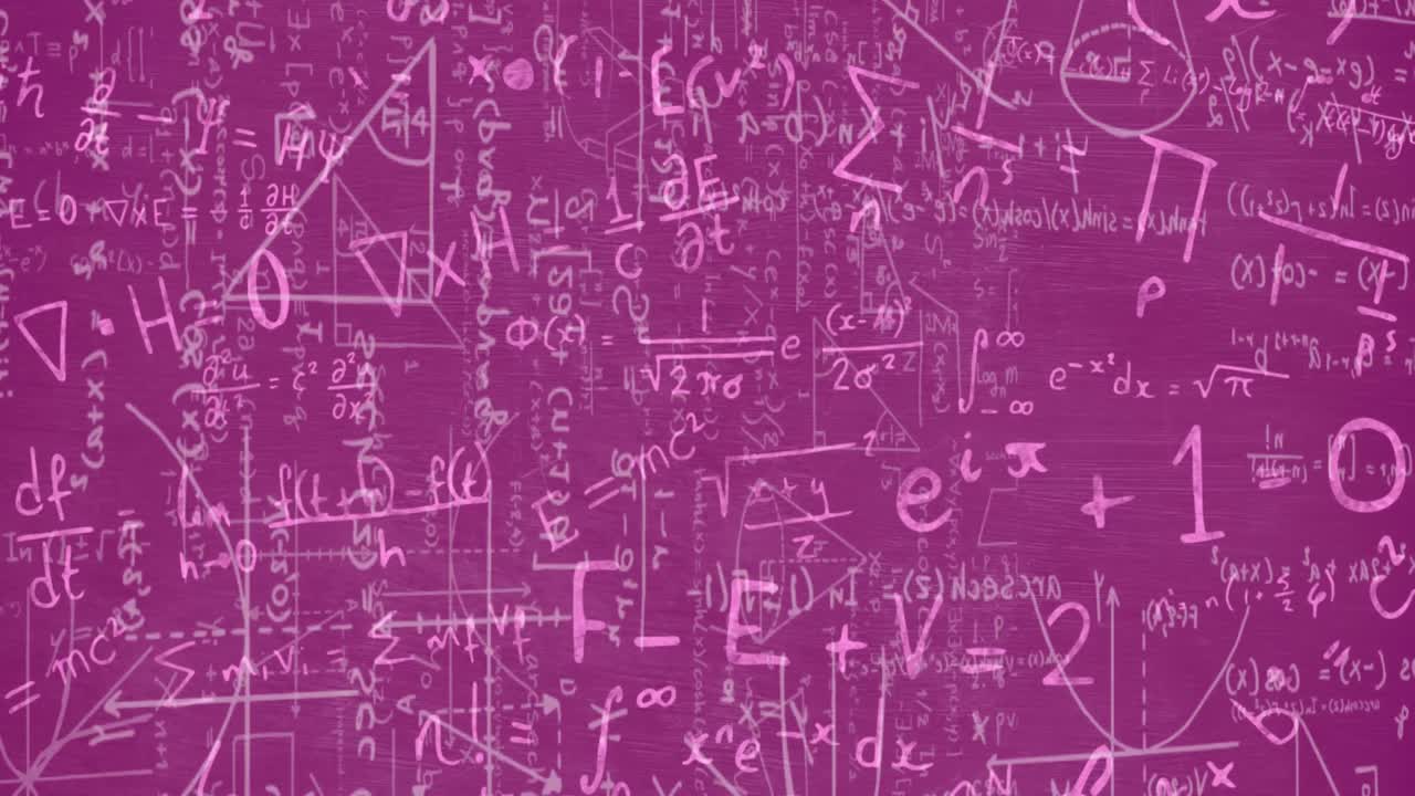 Animation of mathematical equations moving on pink background