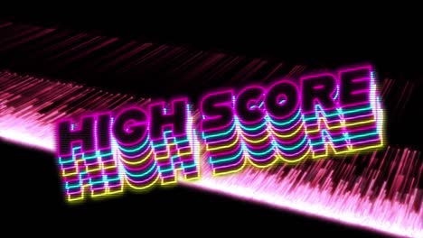 Animation-of-high-score-text-over-light-trails-on-black-background