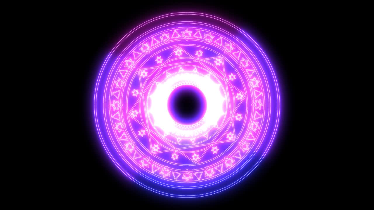 hexagon power magenta and blue energy around and abstract powerful ray magic circle rotate in the end