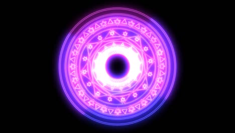 hexágono poder magenta y energía azul alrededor y abstracto poderoso rayo círculo mágico girar en el final