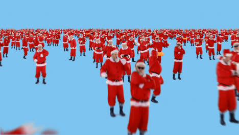 group of santa claus dancing and performing various activity