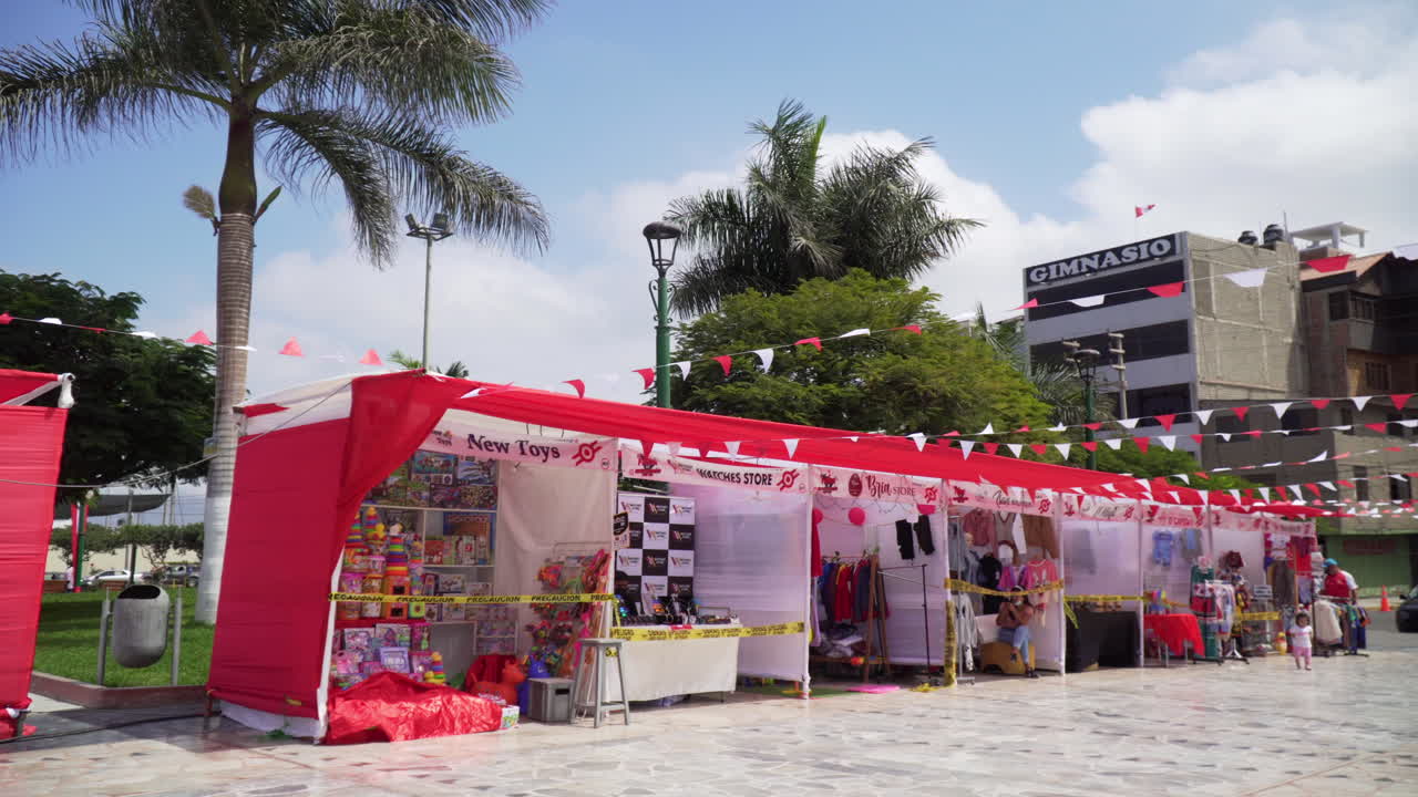 Daytime Street Market in the Main Square, Nuevo Chimbote, Ancash, Peru