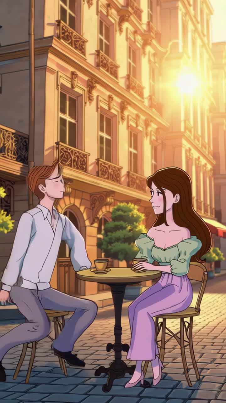 Couple Enjoying Coffee in a Parisian Cafe