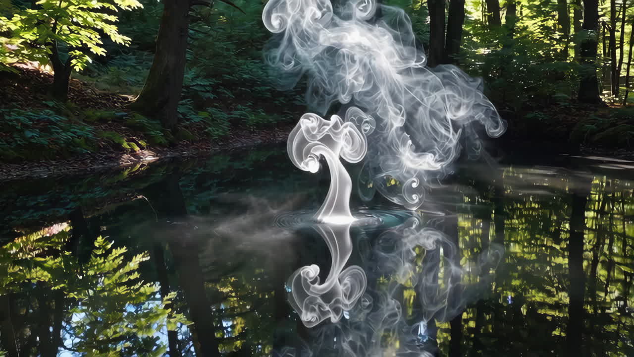 숲 의 연못 에 있는 연기 나무