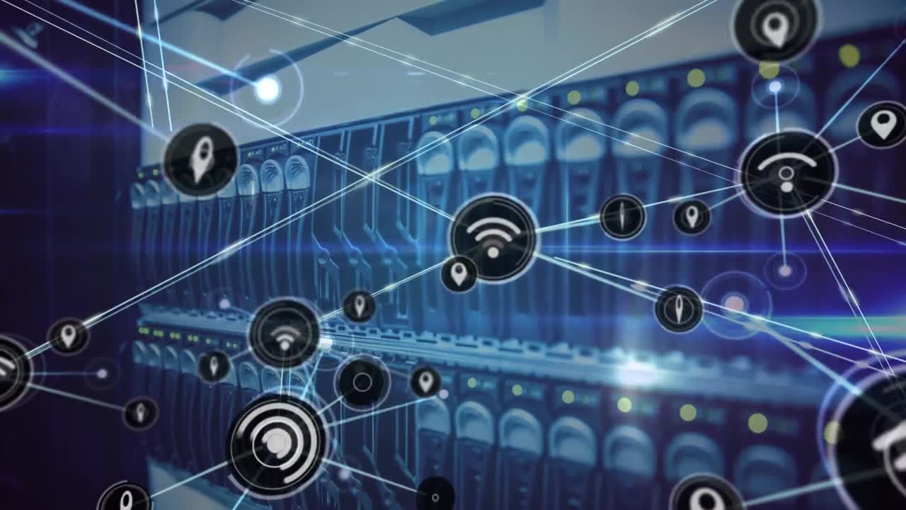Animation of network of connections and data processing over computer server