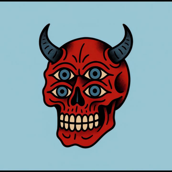 Animated Red Devil Skull with Blinking Eyes