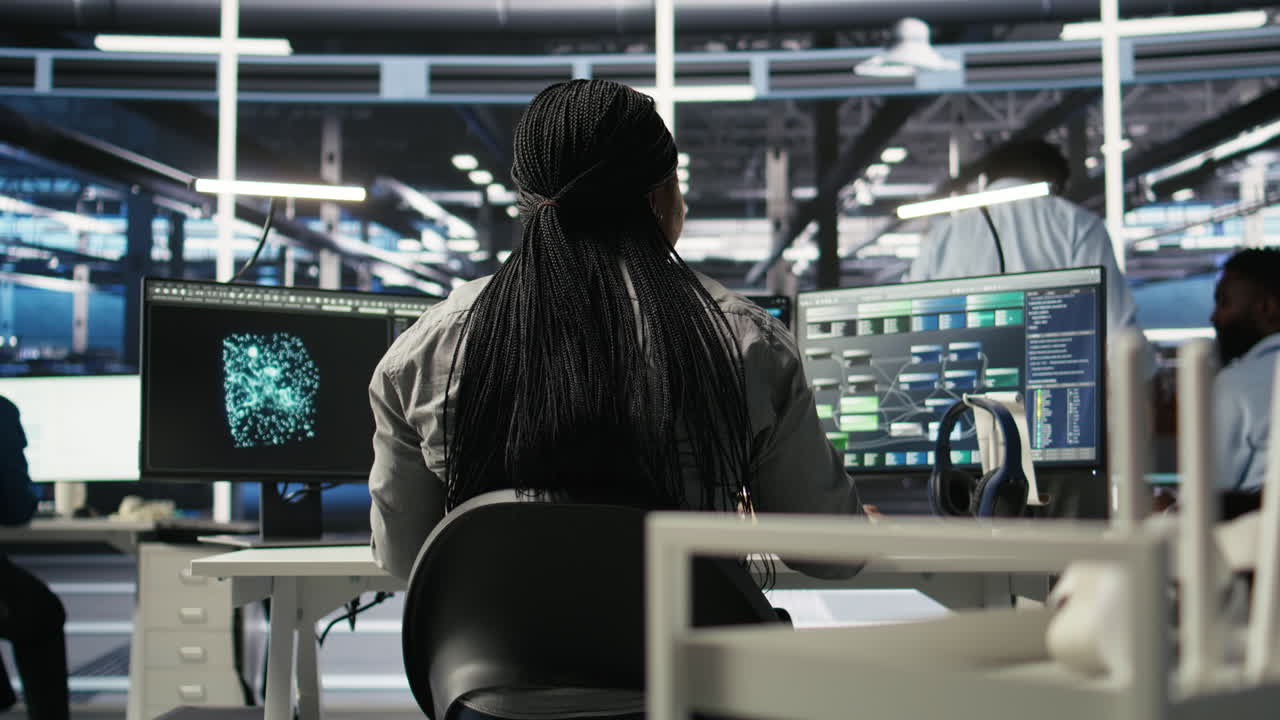 Server farm IT specialist using PC to apply artificial intelligence