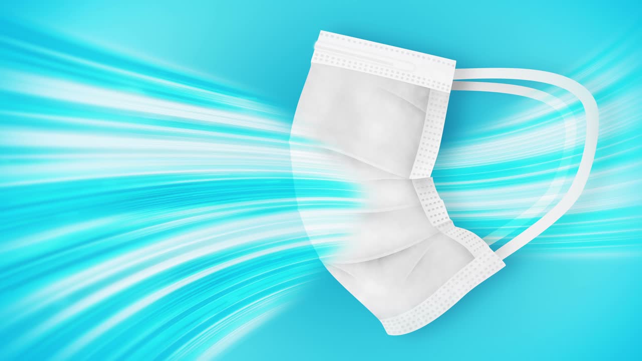 máscara facial médica realista contra el virus. usar máscara y respirar. concepto de cuidado de la salud. respirar. proteger del aire contaminado. animación de bucle.