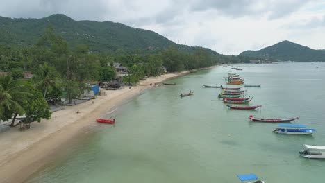 aerial view of a tropical beach with boats