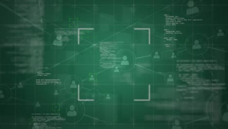 personas iconos de conexión y datos de texto en verde