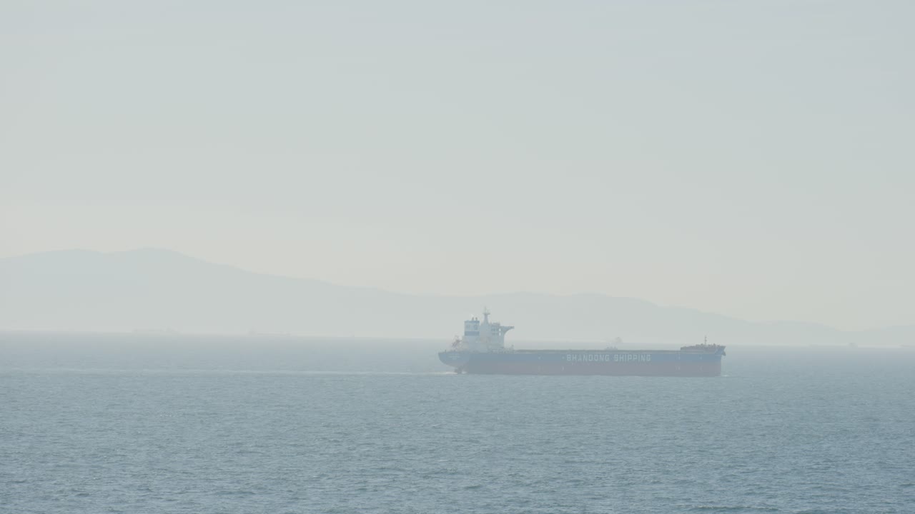 안개 상태에서 바다에서 화물 선박