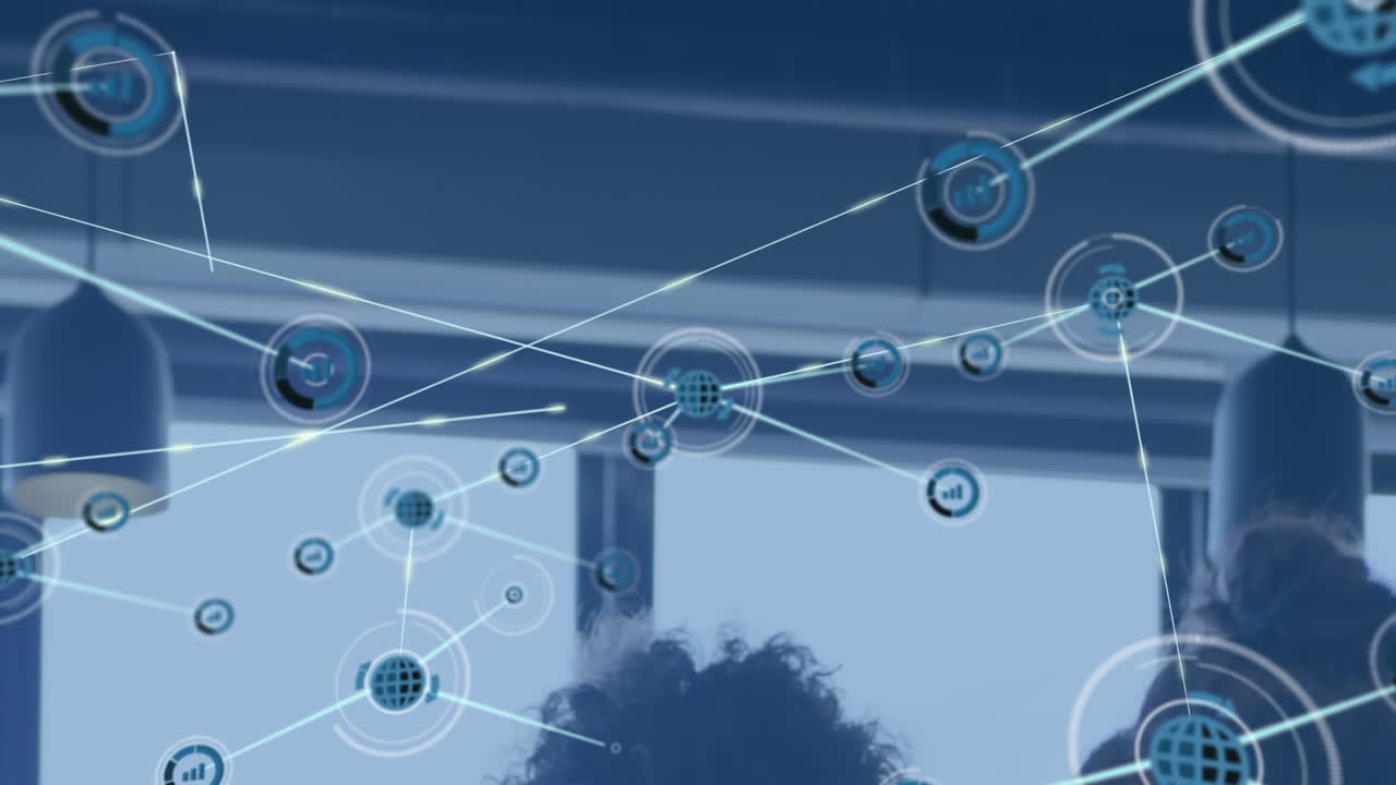 사무실 지붕의 전망에 대하여 디지털 아이콘의 네트워크의 애니메이션