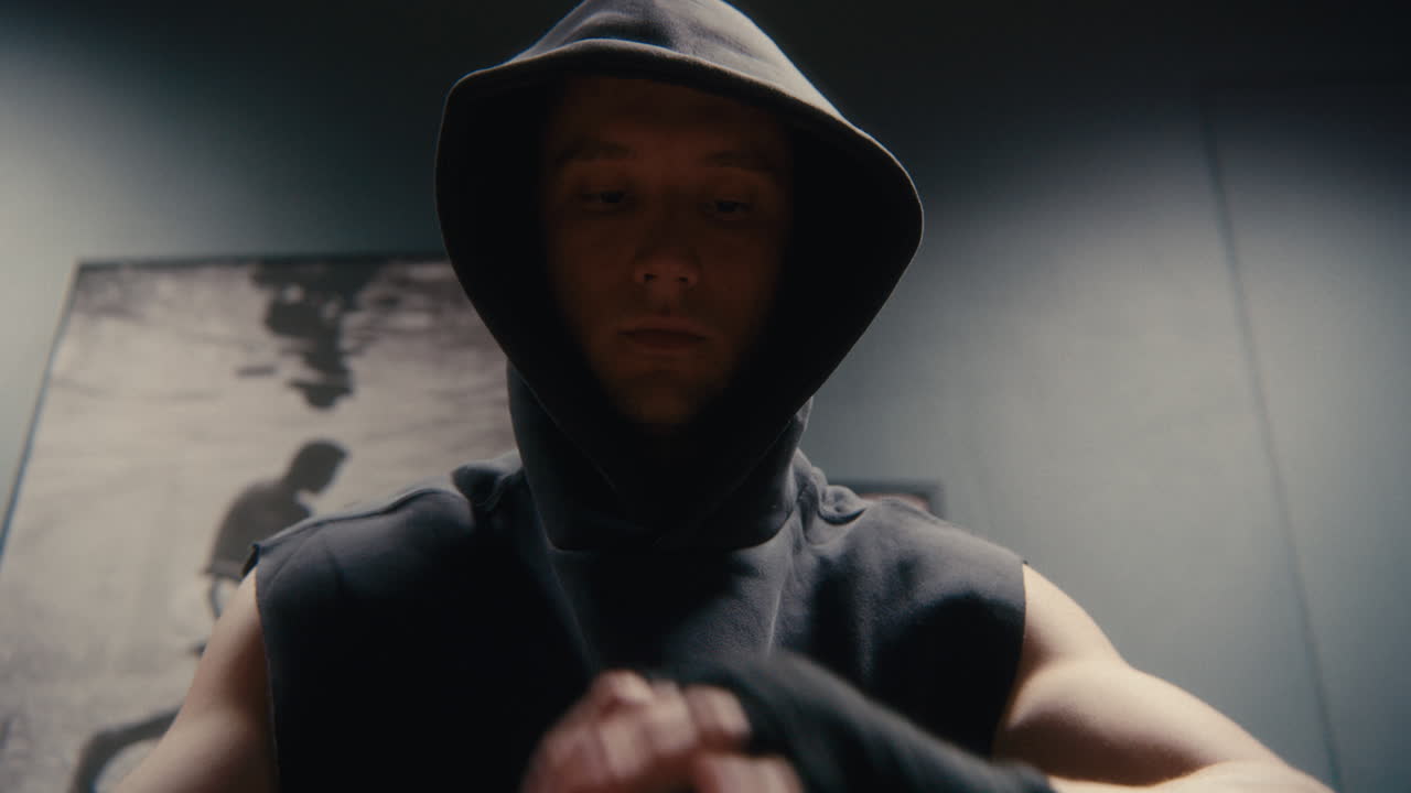 hombre preparándose para una sesión de entrenamiento de boxeo