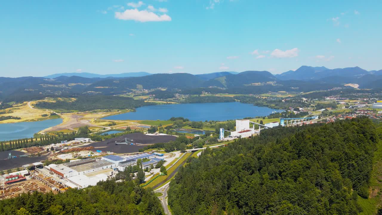 Aerial drone 4K drone footage view of &Scaron;ale&scaron;ka dolina and its artificial lakes made from coal mining