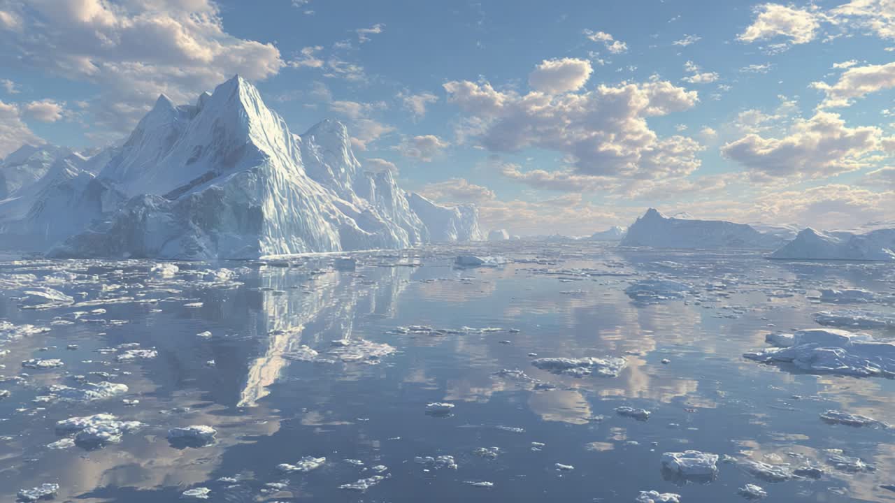 A Breathtaking View of Majestic Icebergs and Serene Waters under a Tranquil Sky - A Glimpse of Nature's Frozen Beauty in a Crystal Clear Landscape