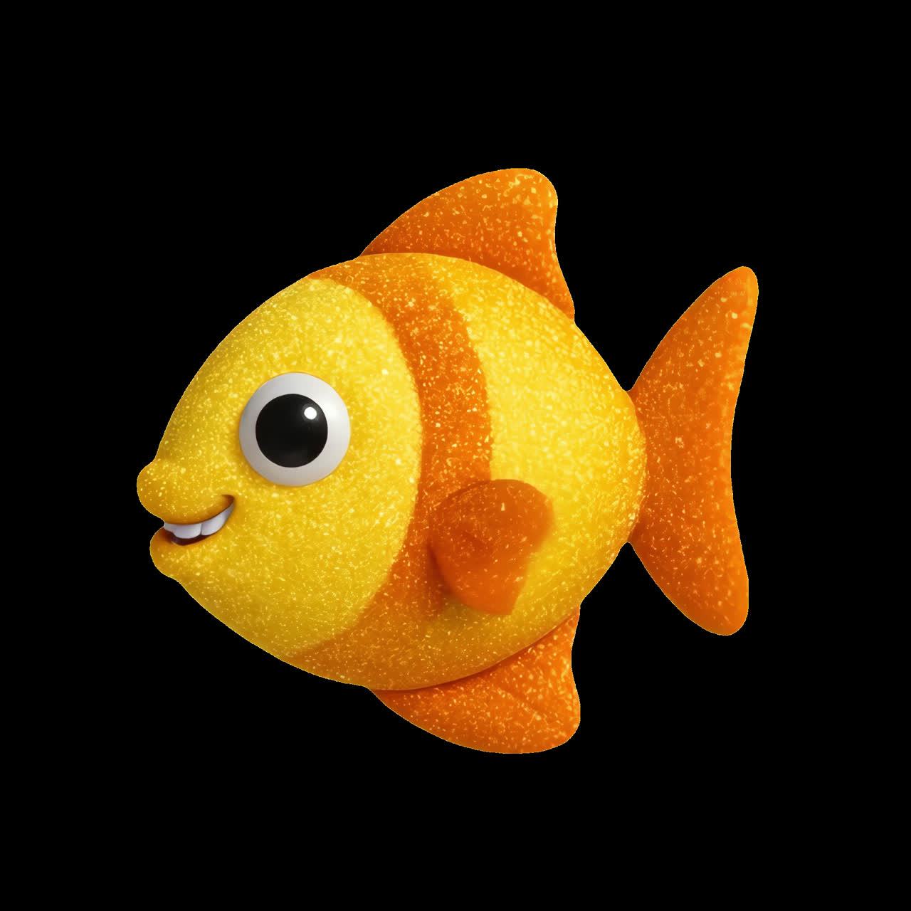 Animazione di simpatico pesce arancione dei cartoni animati, risorsa isolata, video 4K trasparente, canale alfa, ProRes 4444