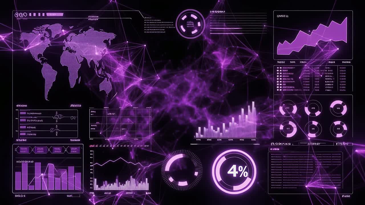 Futuristic Digital Interface Displaying Global Data and Network Connections
