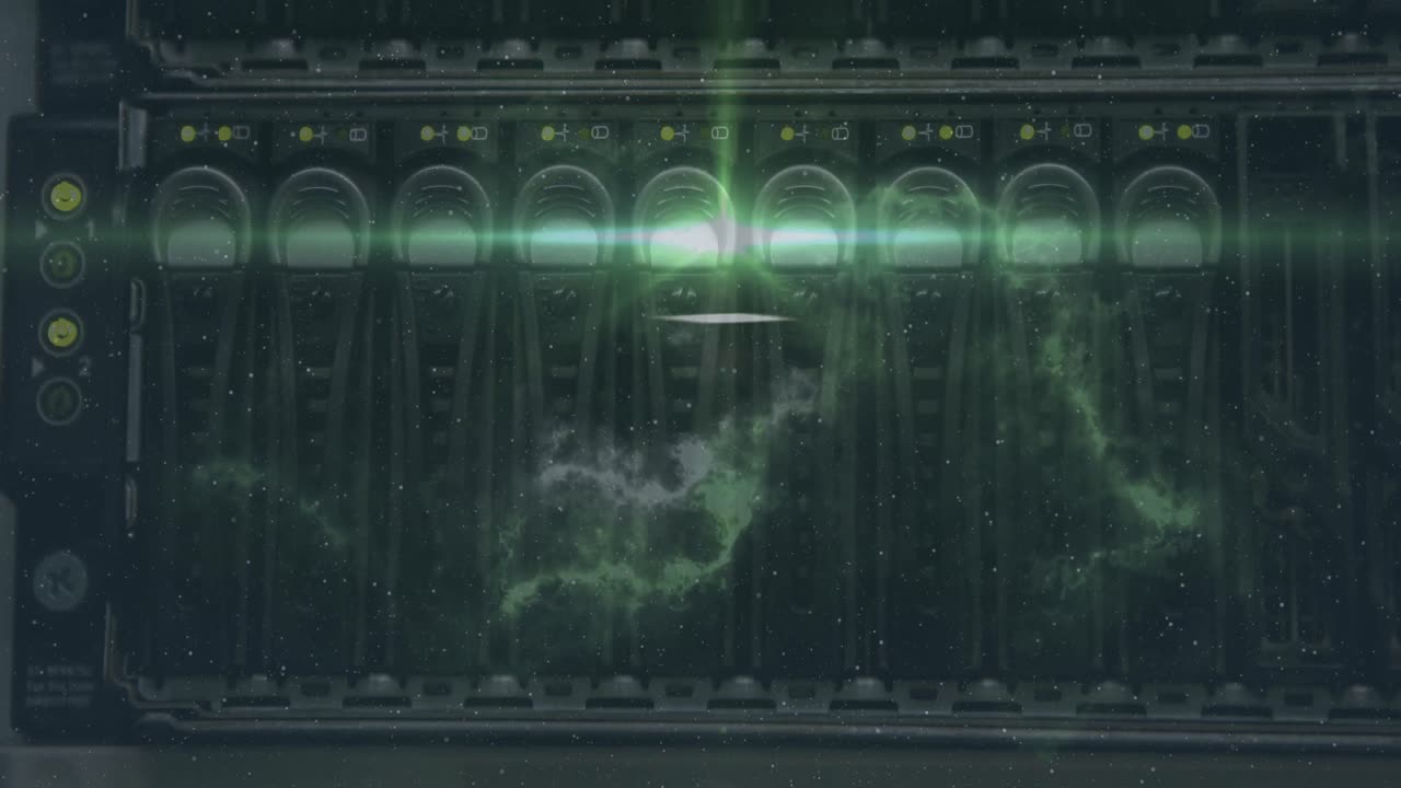 Animation of moving shapes over server room