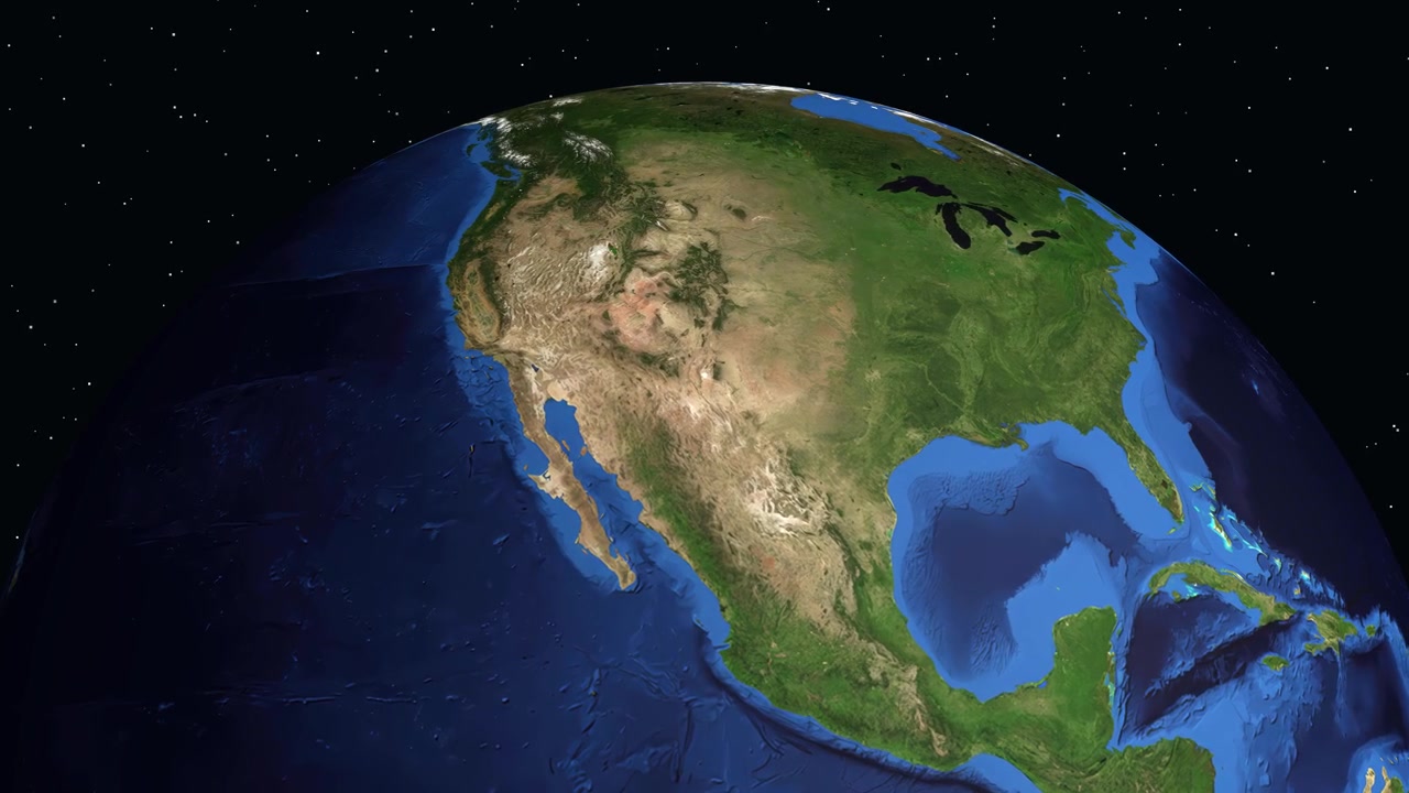 Digital globe rotates and zooms into North America, highlighting El Paso with data overlay