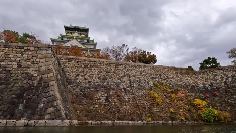 View-from-castle-moat-onto-the-famous-Osaka-castle-in-Japan