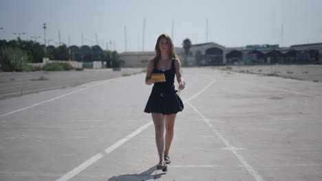 woman walking in empty parking lot