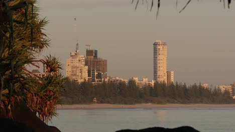 coastal cityscape at sunrise