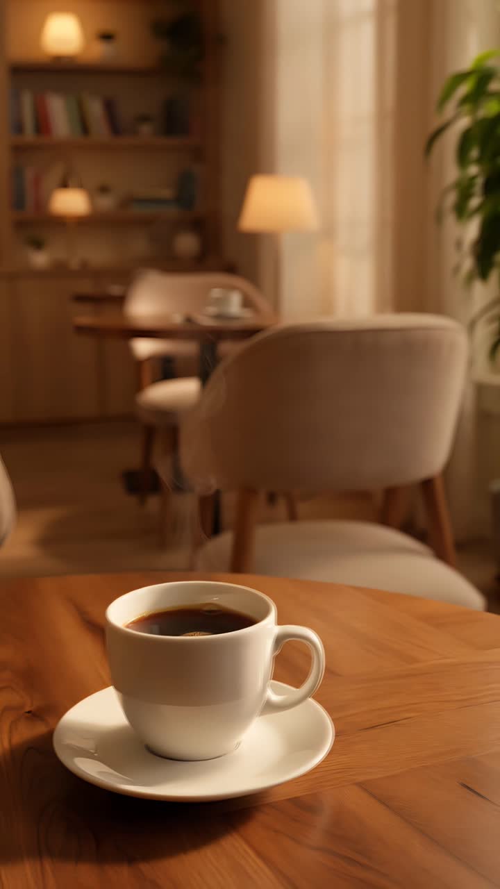 Interior de cafetería estético con ambiente acogedor 4K
