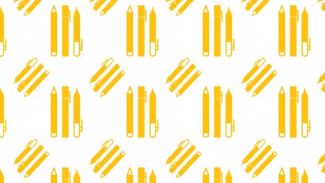 Animation-of-yellow-pens-and-pencils-pattern-on-white-background