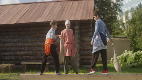 children playing a historical game