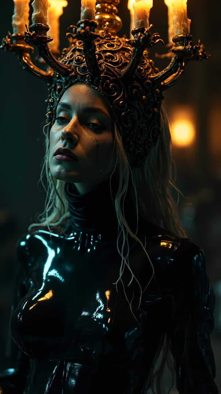 Mysterious Queen in Ornate Candelabra Crown