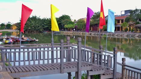 a quaint but functional gangway for boarding tour rowboats on the famed thu bon river in hoi an, vietnam.