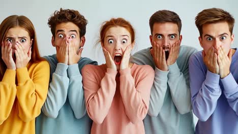 a group of people covering their mouths with their hands