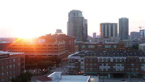 sunset over downtown cityscape