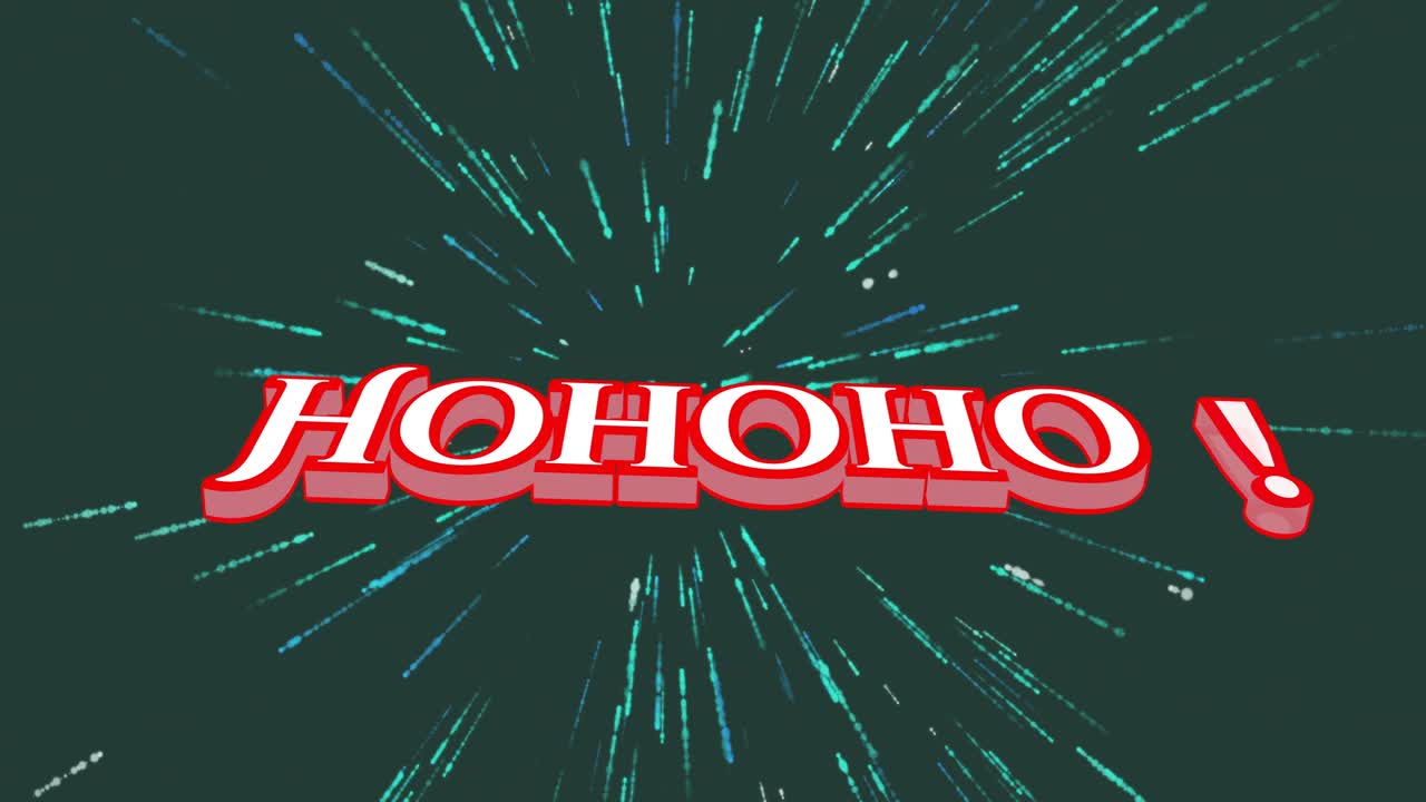 3D HOHOHO! pulsing, shifting in dark green field, ghost sliding from right creating festive depth