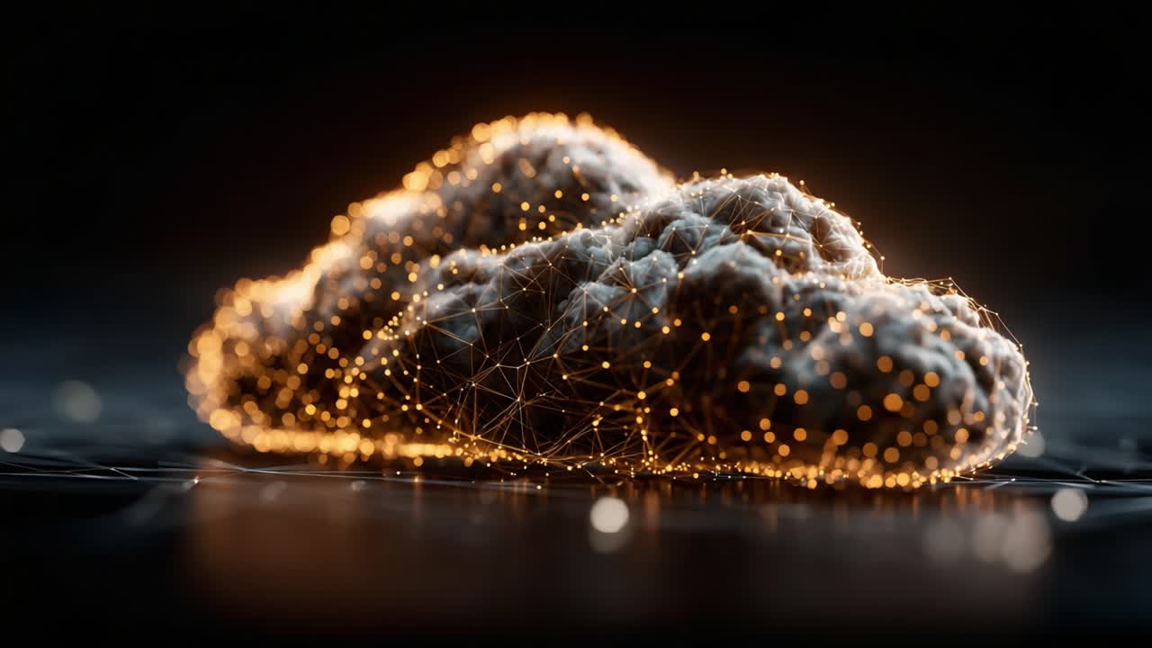 A Surreal Representation of a Cloud, Enhanced with a Luminous Network of Connections, Showcasing the Intersection of Nature and Technology in a Dazzling Display