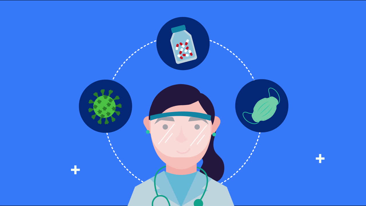 코로나19에 걸린 여성 의사, 아이콘 애니메이션