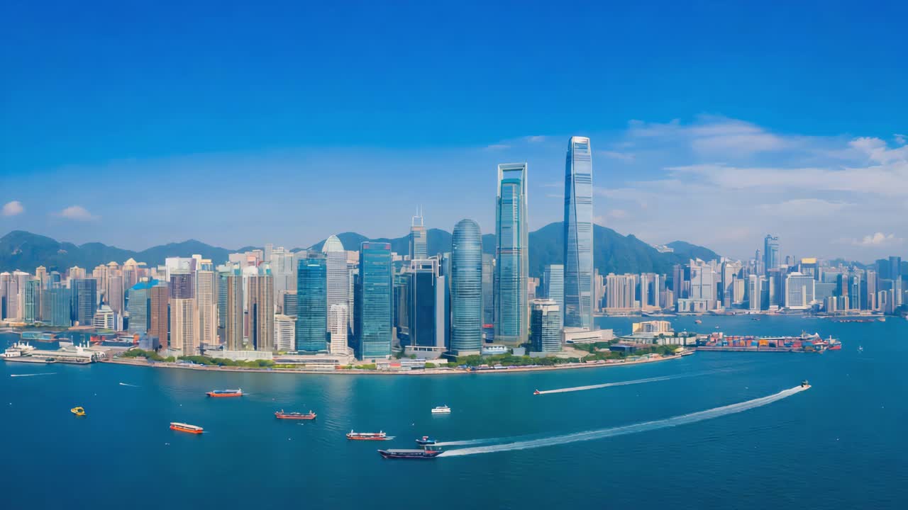 Hong Kong Cityscape and Victoria Harbour with Skyscrapers and Boats
