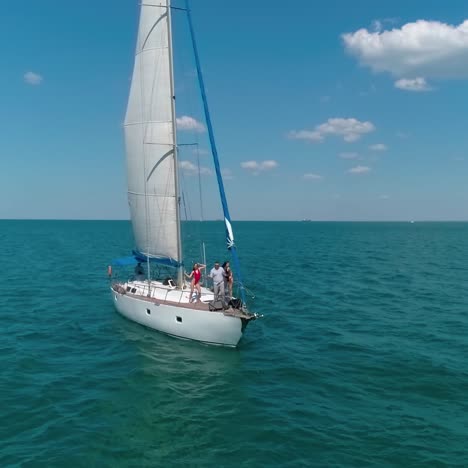 yachting at windy day. nature seascape of ship sailing on sea